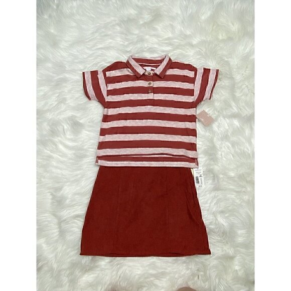 O'NEILL Girls Small Collared Top Striped GB GIRLS Corduroy Skirt Outfit Rust - Picture 1 of 12
